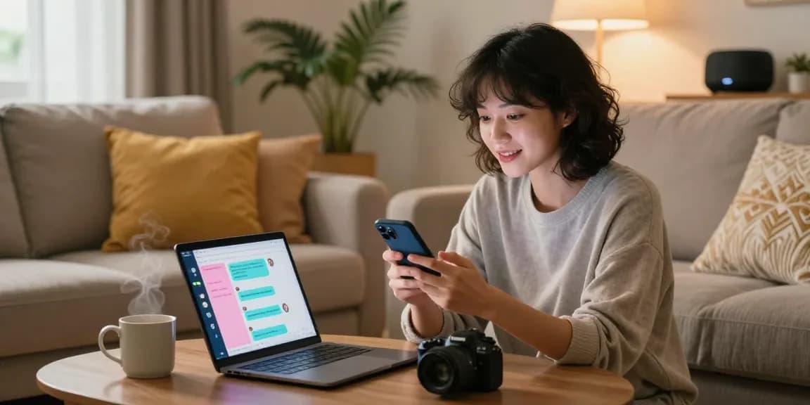Engaging interaction with crushon ai showcasing smartphone chat in a cozy living room.