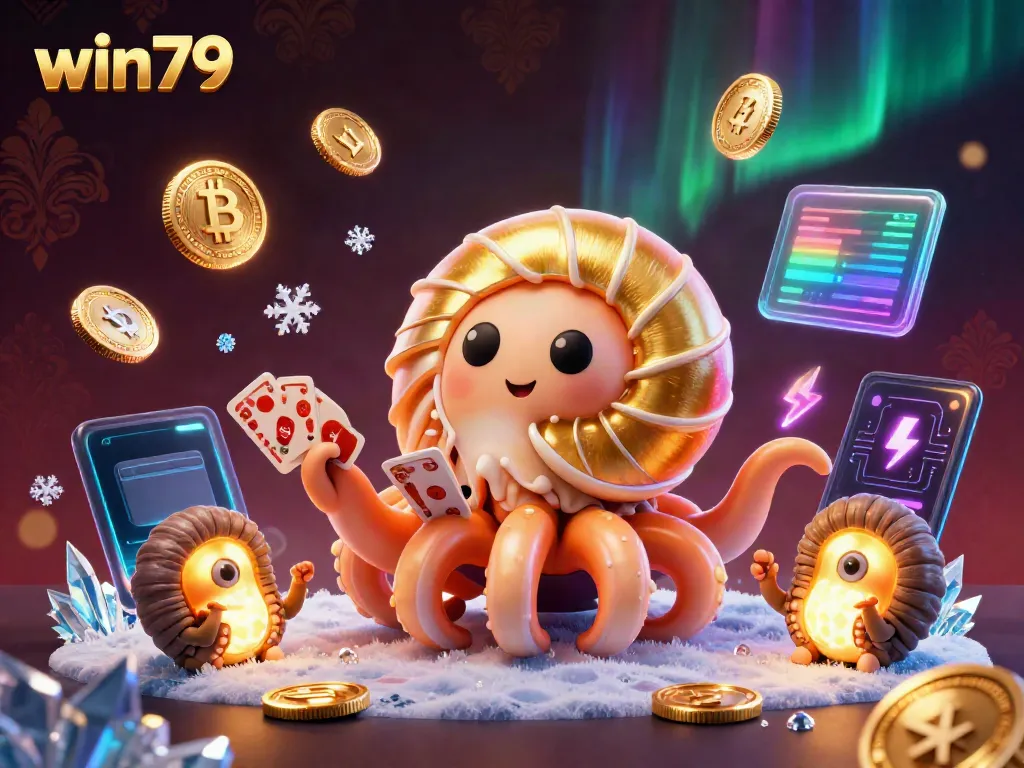 Engage with win79 in an exciting crypto casino scene featuring a giant nautilus as a roulette wheel.