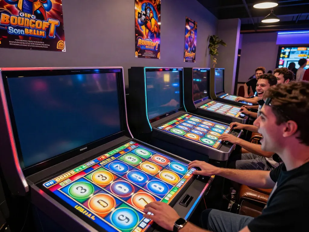 Players enjoying the GG Soft Bounce Ball Slot Game in an engaging gaming lounge.
