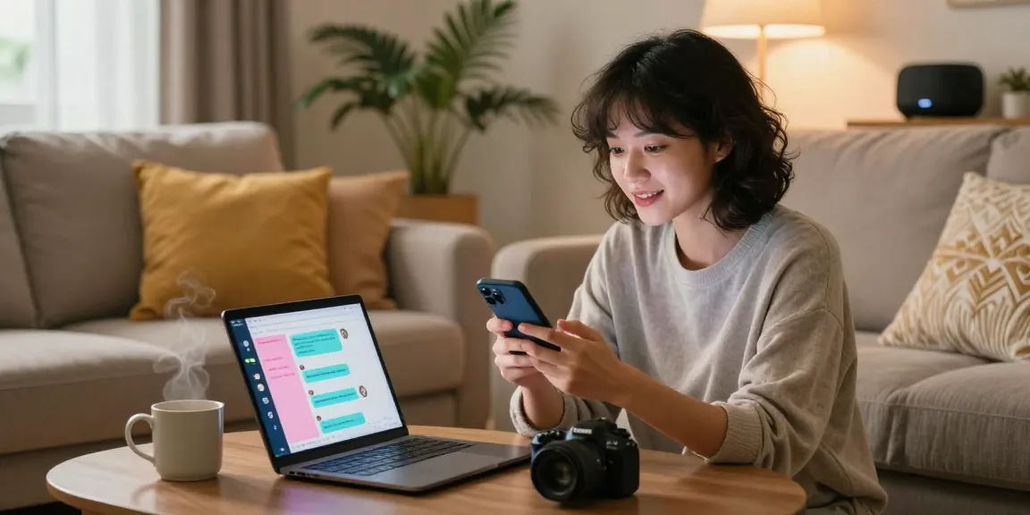 Engaging interaction with crushon ai showcasing smartphone chat in a cozy living room.