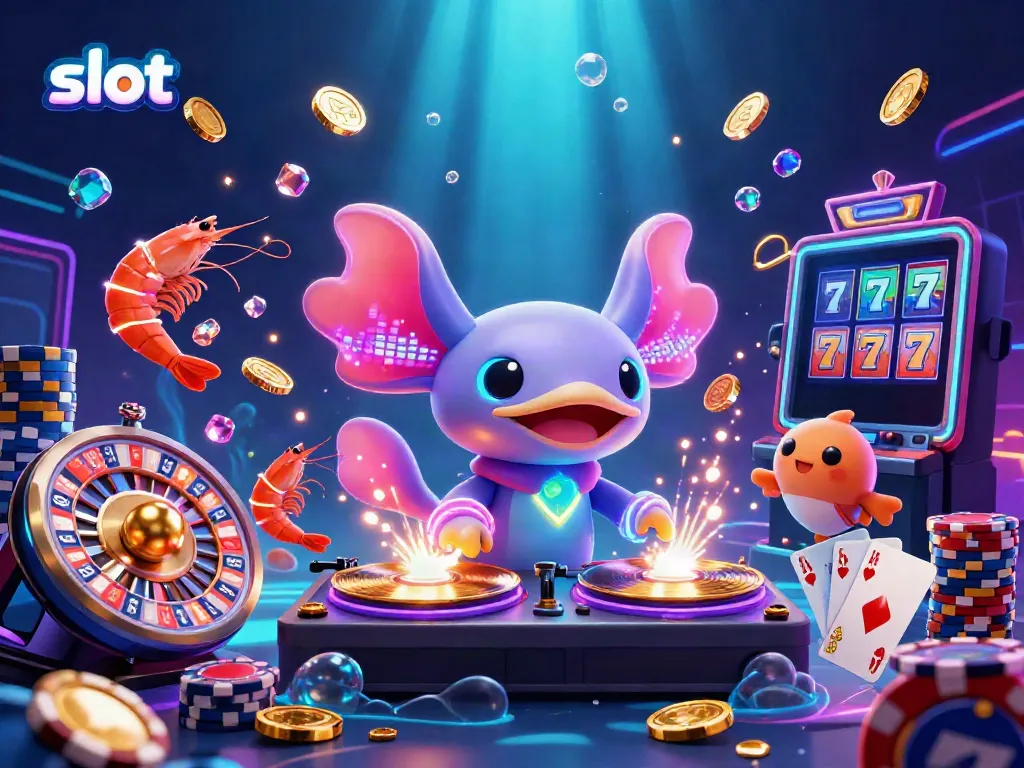 Spinning slot reels and vibrant characters join in a dynamic casino scene.