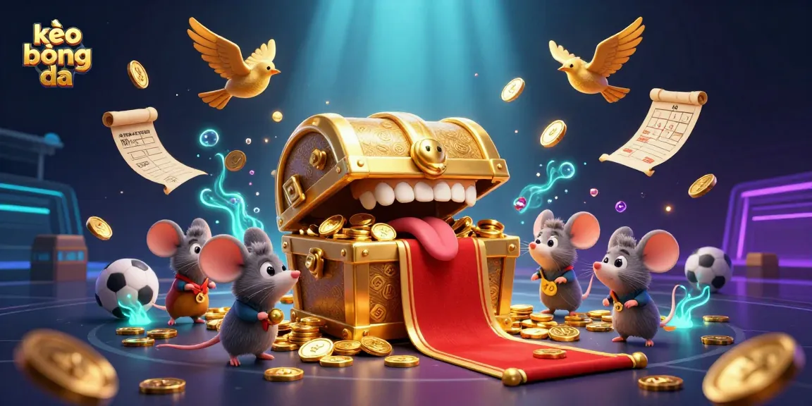 Engage with kèo bóng đá in vibrant gaming scenes filled with treasures, sports elements, and a dynamic atmosphere.
