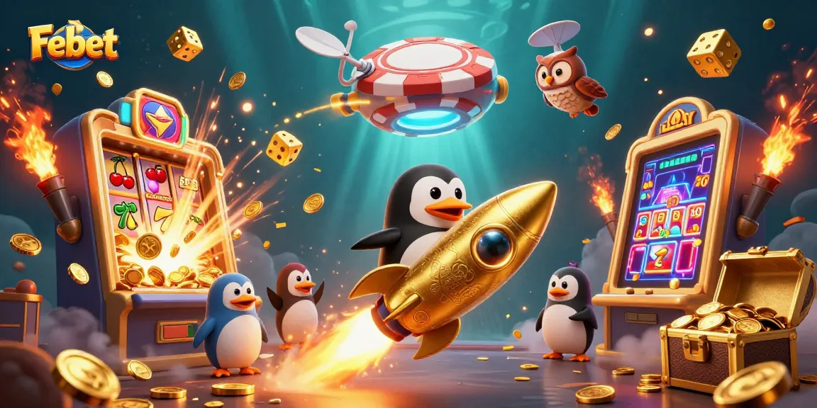 Join the Febet adventure with a golden penguin, casino games, and thrilling jackpots!